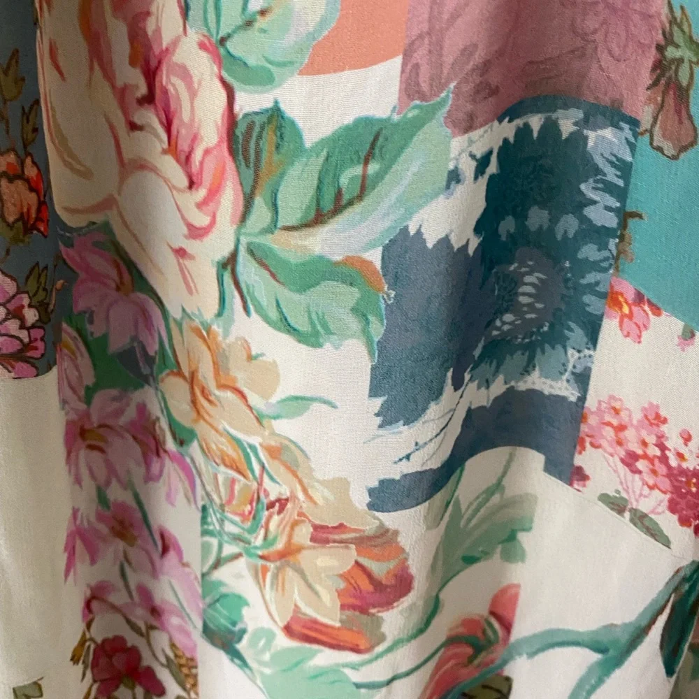 Anthropologie Floral Patchwork Midi Dress in Cream, Pink, Green, Blue - Picture 5 of 6